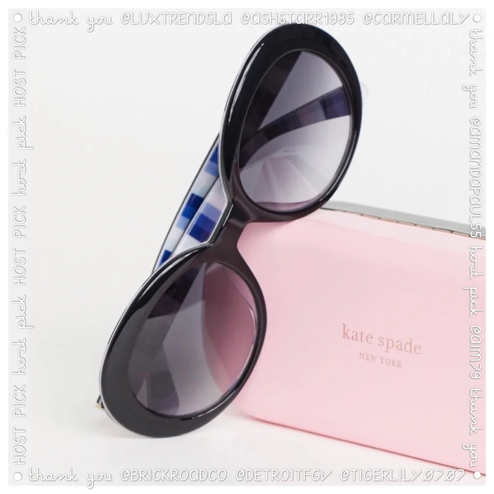 kate spade Black Sunglasses with Blue-Striped Temples